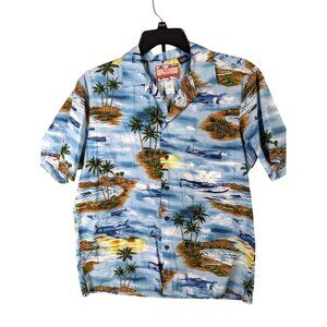 RJC Made In Hawaii Men size L Airplane Button Up Shirt Tropical Big Island WWII
